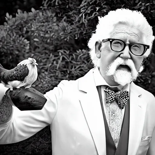 Prompt: chicken colonel Sanders l, portrait photography