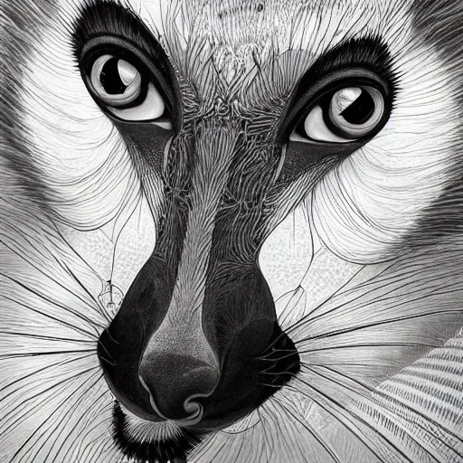 Image similar to Geometric eye of a lemur, sun in the background, intricate, elegant, highly detailed, digital painting, artstation, concept art, smooth, sharp focus, illustration, art by artgerm