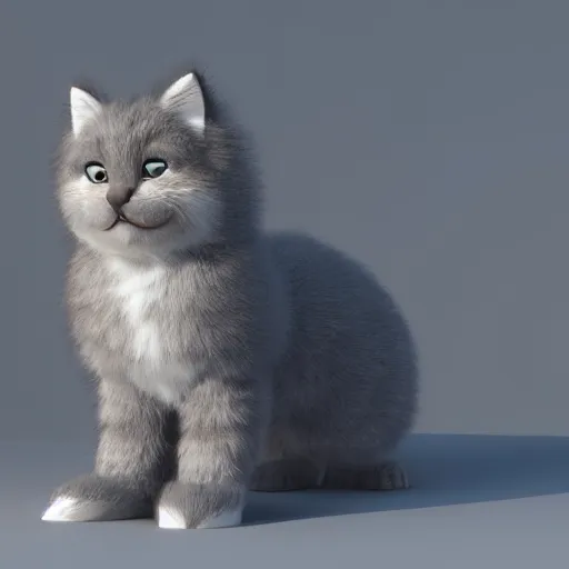 Image similar to fluffy anthropomorphic kitten character concept 3 d render with detailed fur 4 k