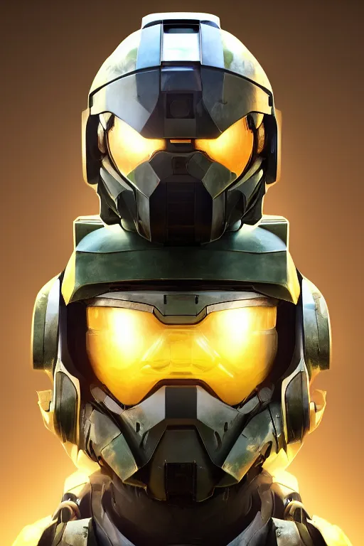 Image similar to robot ninja mask helmet halo master chief radiating a glowing aura global illumination ray tracing hdr fanart arstation by ian pesty and katarzyna da „ bek - chmiel