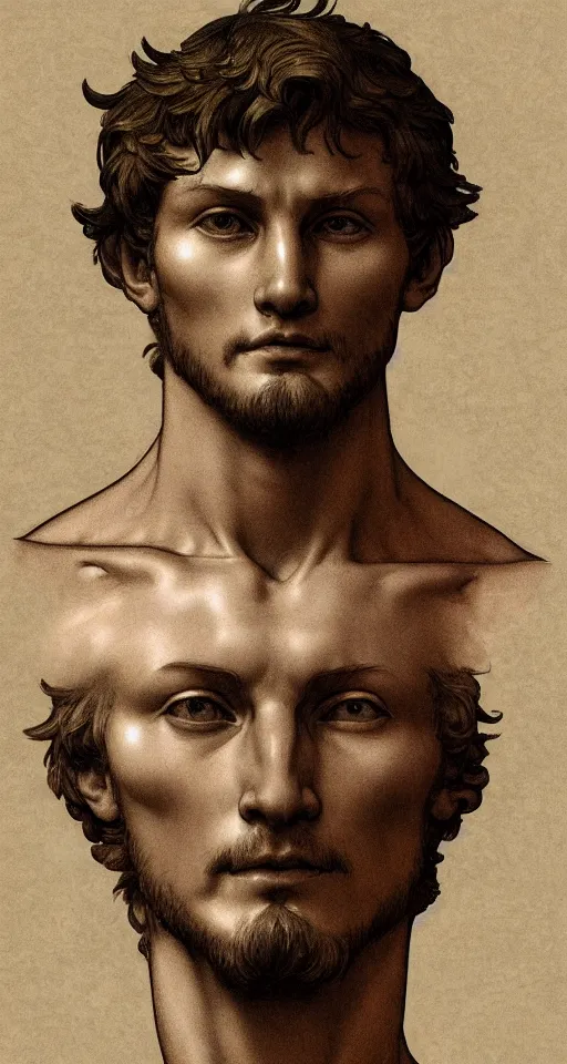 Image similar to Michelangelo\'s David, highly detailed, digital painting, artstation, concept art, smooth, sharp focus, illustration, ArtStation, art by artgerm and greg rutkowski and alphonse mucha and J. C. Leyendecker and Edmund Blair Leighton and Katsuhiro Otomo and Geof Darrow and Phil hale and Ashley wood and Ilya repin and Charlie Bowater