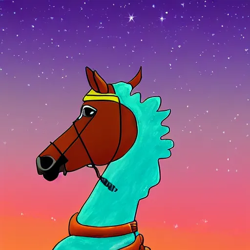 Prompt: digital art, bojack horseman riding a horse, art station