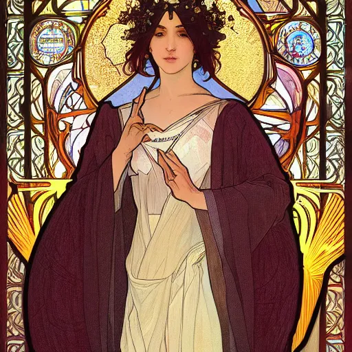 Prompt: a Portrait of A goddess in a church with a holy light emanating from her body by wlop and alphonse mucha,In style of digital art illustration.hyper detailed,smooth, sharp focus,trending on artstation,4k