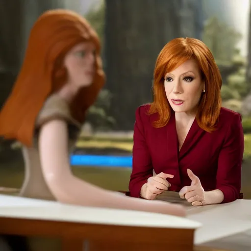 Prompt: stunning portrait painting of news anchorwoman liz claman reporting from rivendell interviewing arwen, lord of the rings movie, by daniella zalcman, directed by peter jackson, highly detailed, canon eos r 3, f / 1. 4, iso 2 0 0, 1 / 1 6 0 s, 8 k, raw, symmetrical balance