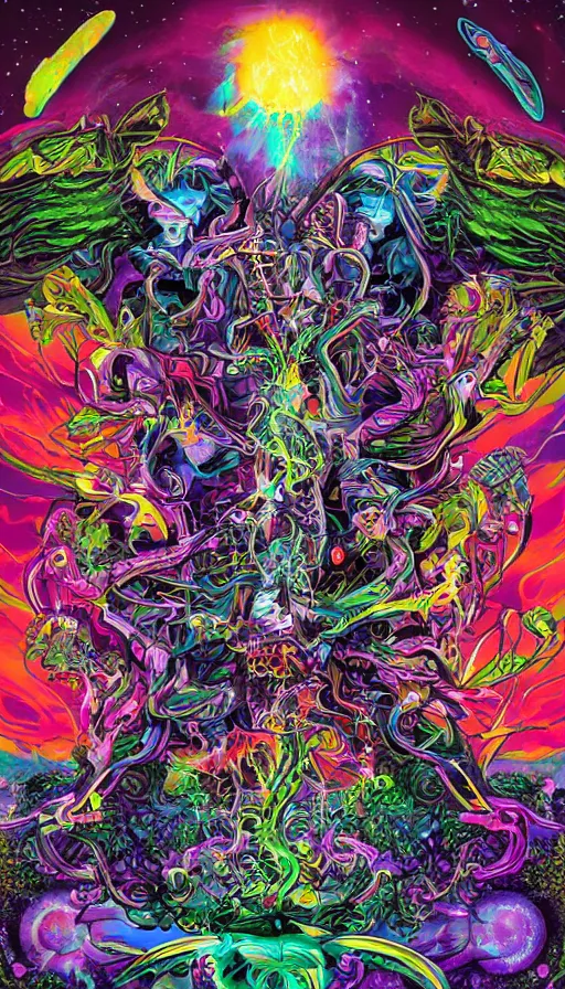 Prompt: Psytrance Artwork, by Gainax Co,