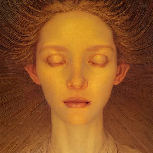 Prompt: Woman masterpiece, golden halo behind her head, by Edgar Maxence and Ross Tran, Zdzisław Beksiński, and Michael Whelan, distant, gustav dore, H.R. Giger, 8k, octane render, beautiful eyes