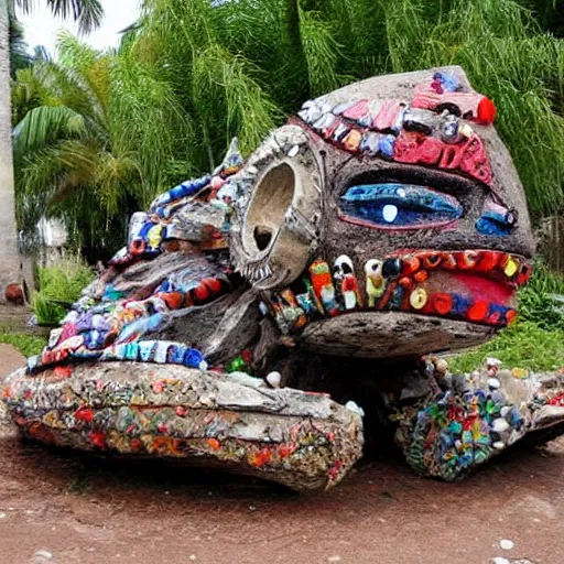 Image similar to A sculpture a Mexican native made pure recycled materials