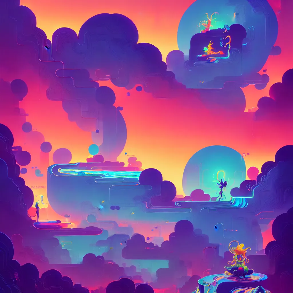 Image similar to a micro-service deployed to a datacenter, road, connector, defence, wall, cloud, security, cyber, attack vector, trending on Artstation, painting by Jules Julien, Leslie David and Lisa Frank and Peter Mohrbacher and Alena Aenami and Dave LaChapelle muted colors with minimalism