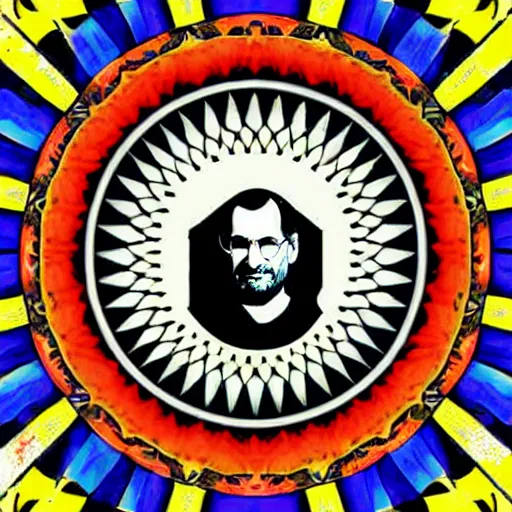 Image similar to steve jobs mandala propaganda poster, by shepard fairey.