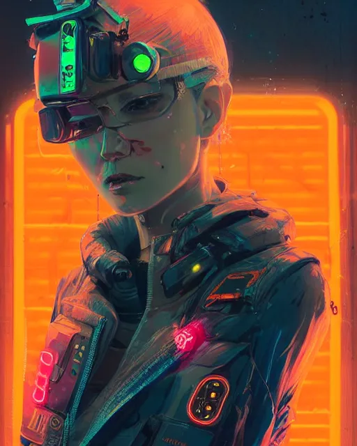 Prompt: detailed full body portrait Neon Operator Girl, cyberpunk futuristic neon, orange reflective puffy coat, decorated with traditional Japanese ornaments by Ismail inceoglu dragan bibin hans thoma greg rutkowski Alexandros Pyromallis Nekro Rene Maritte Illustrated, Perfect face, fine details, realistic shaded, fine-face, pretty face