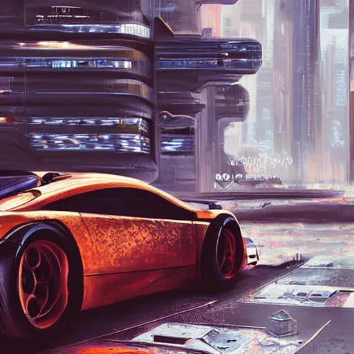 Image similar to Very very very very detailed, very very very very realistic digital art of very very very detailed cyberpunk car, Mars as background , by very very very very talented digital artist in very very very very aesthetic concept art style