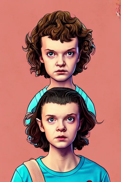 Image similar to eleven from stranger things making pancakes, animation pixar style, by pendleton ward, magali villeneuve, artgerm, rob rey and kentaro miura style, golden ratio, trending on art station