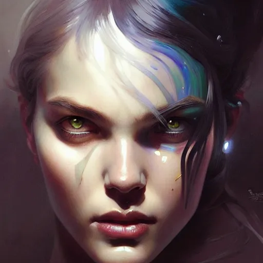 Image similar to Anne Marie , colorful painting on grey scale face, powerful , magic, thunders, dramatic lighting, intricate, wild, highly detailed, digital painting, artstation, concept art, smooth, sharp focus, illustration, art by artgerm and greg rutkowski and alphonse mucha, footage