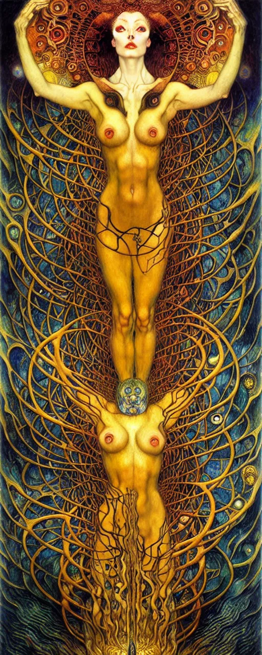 Image similar to Divine Chaos Engine by Karol Bak, Jean Delville, William Blake, Gustav Klimt, and Vincent Van Gogh, symbolist, visionary