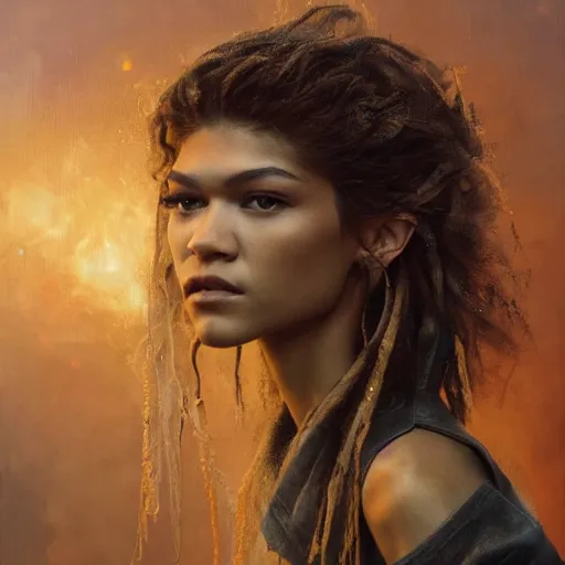 Image similar to hyperrealistic mixed media high resolution image of zendaya, oil painting, art by jamie salmon and istvan sandorfi and greg rutkowski, dim volumetric lighting, extremely hyperdetailed, intricate, highly detailed attributes