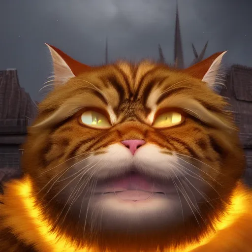 Image similar to colossal fluffy tabby cat going super saiyan, golden hour, fantasy, sharp focus, digital art, hyper realistic, 4 k, unreal engine, highly detailed, hd, dramatic lighting by brom, trending on artstation