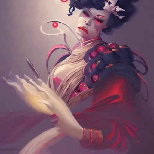 Prompt: geisha sakura warrior By Peter Mohrbacher, clean, trending on artstation,