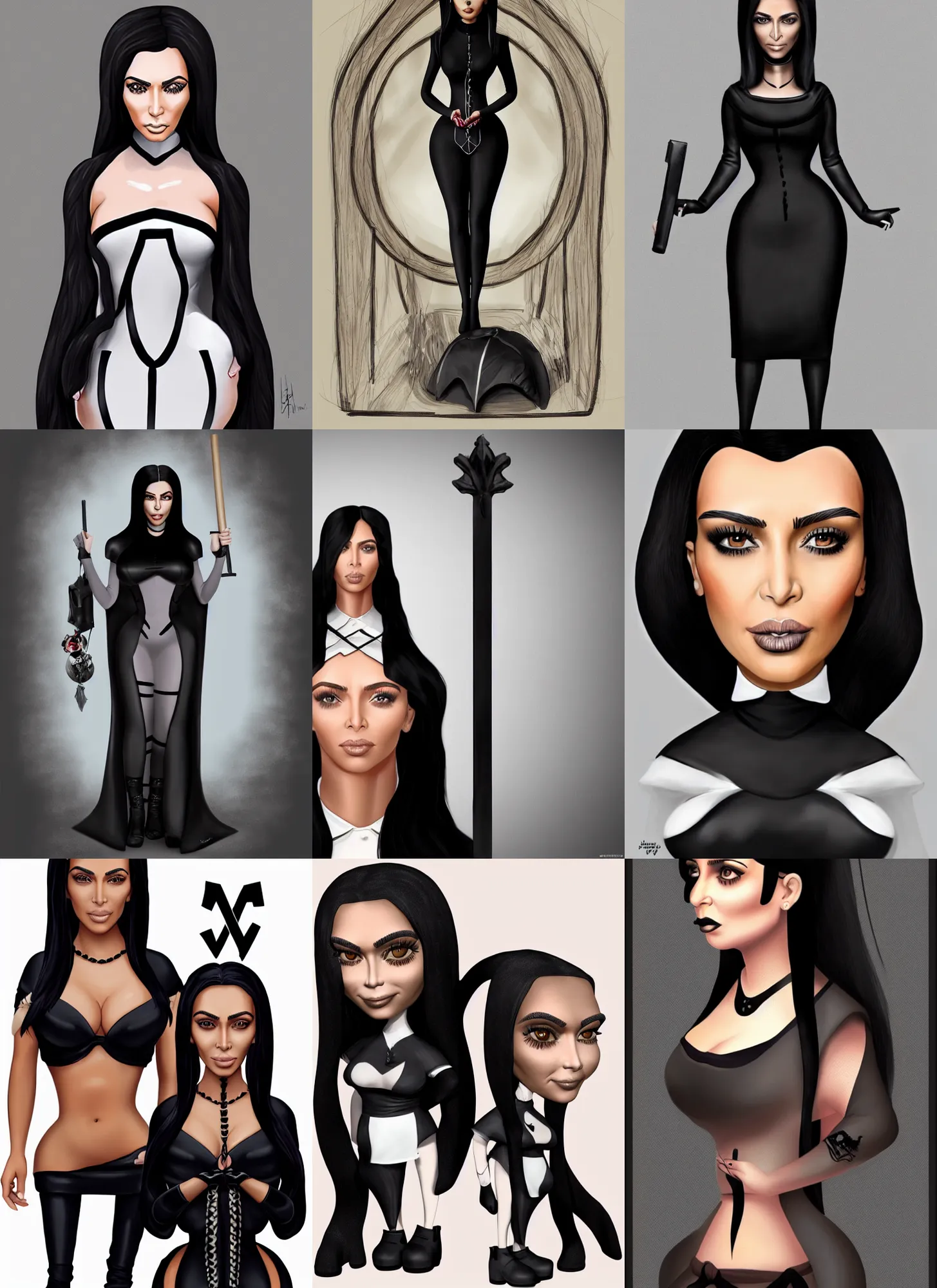 Prompt: kim kardashian as wednesday addams, trending on artstation