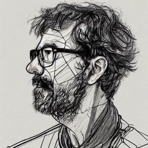 Image similar to a realistic yet scraggly portrait sketch of the side profile of a stern and sophisticated kip dynamite, trending on artstation, intricate details, in the style of frank auerbach, in the style of sergio aragones, in the style of martin ansin, in the style of david aja, in the style of mattias adolfsson