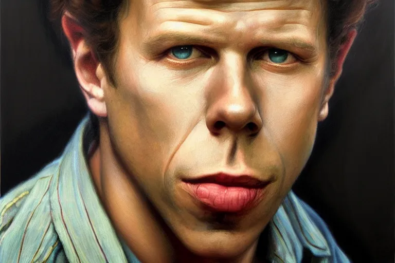 Prompt: poster portrait of young tom waits in the color of money ( 1 9 8 6 ). oil painting elegant, highly detailed, centered, digital painting, artstation, concept art, smooth, sharp focus, illustration, artgerm, tomasz alen kopera, peter mohrbacher, donato giancola, joseph christian leyendecker drew struzan