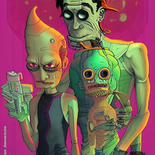 Image similar to akah 0 c 0 k futurama cyberpunk portrait by gaston bussierre and charles vess and james jean and erik jones and rhads, inspired by rick and morty, huge scale, beautiful fine face features, intricate high details, sharp, ultradetailed