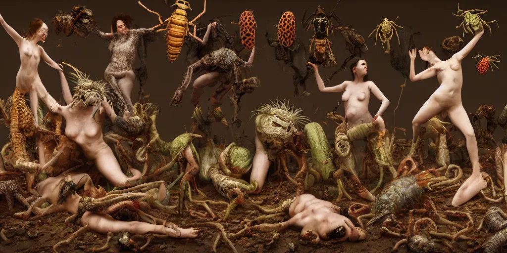 Prompt: all hail the new flesh, insect politics, a living hive by johannen voss by david cronenberg by francis bacon by peter kemp by octane render blender 8 k