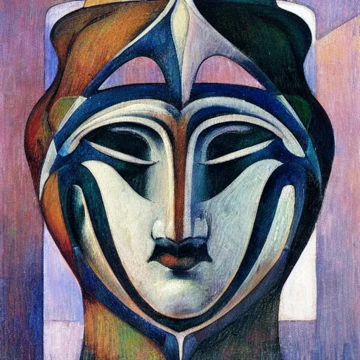 Image similar to masterpiece painting of a facemask made of stylized flowers, by annie swynnerton and jean delville and john watkiss and rufino tamayo and diego rivera, flower mask, art deco shaman, symbolist, dramatic lighting, god rays, elaborate geometric ornament, modern realism, clean crisp graphics, soft cool colors, smooth, sharp focus, extremely detailed