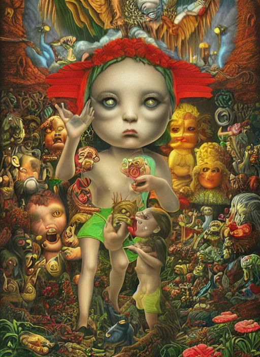 Image similar to the city of the gods and the nature spirits by Mark Ryden and Alex Gross, Todd Schorr highly detailed