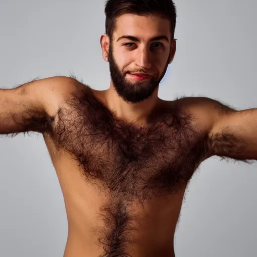 Image similar to high-resolution photograph of a lad showing off his hairy armpits