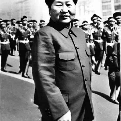 Prompt: mao zedong in a pride parade, photography, street,