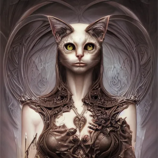 Image similar to front shot of an evil witch cat, intricate, elegant, highly detailed, centered, concept art, smooth sharp focus, artgerm, Tomasz allen Kopera, Peter Mohrbacher