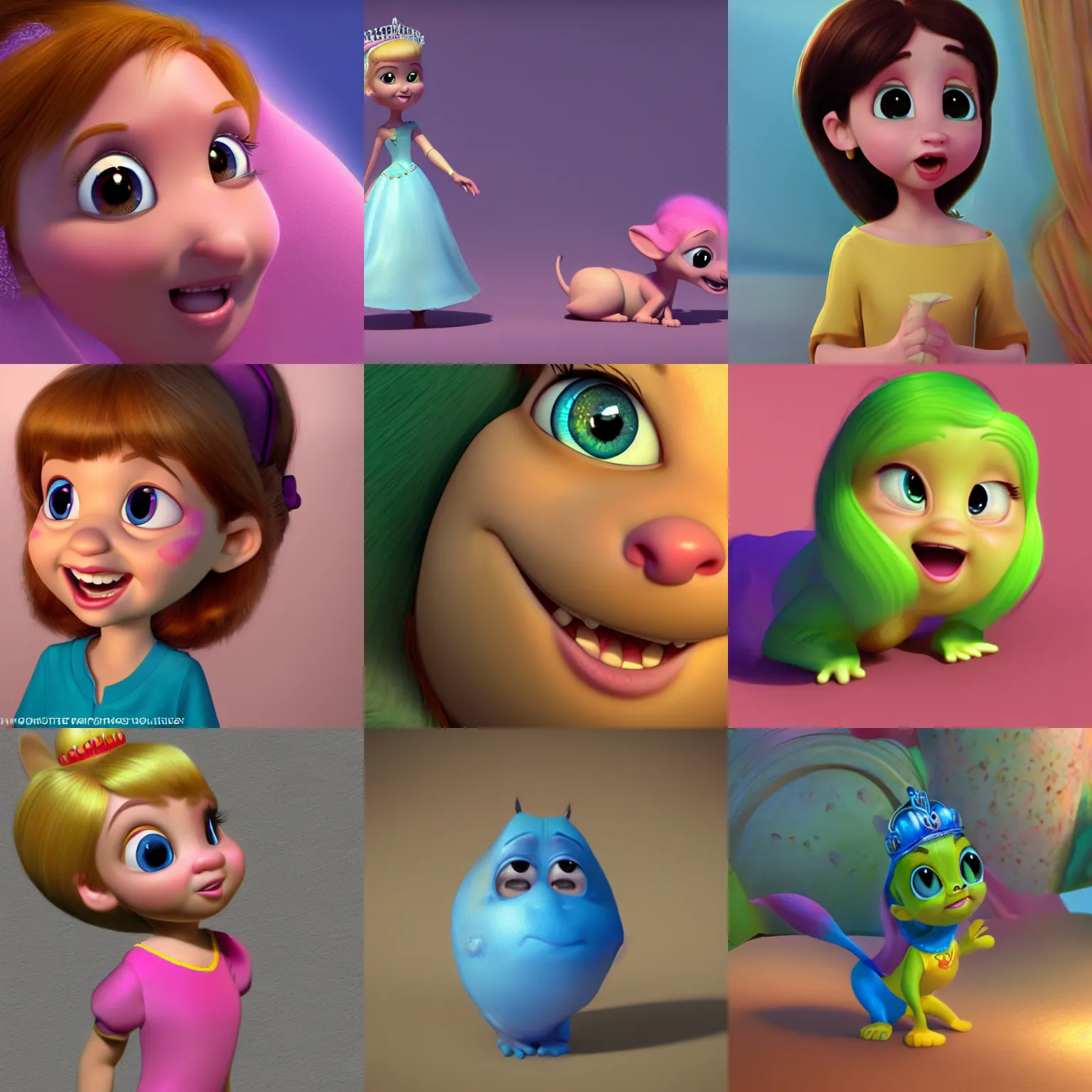 Prompt: princess, photorealistic ,surface scattering,cgi,cartoon cute , 3d , disney style,pixar