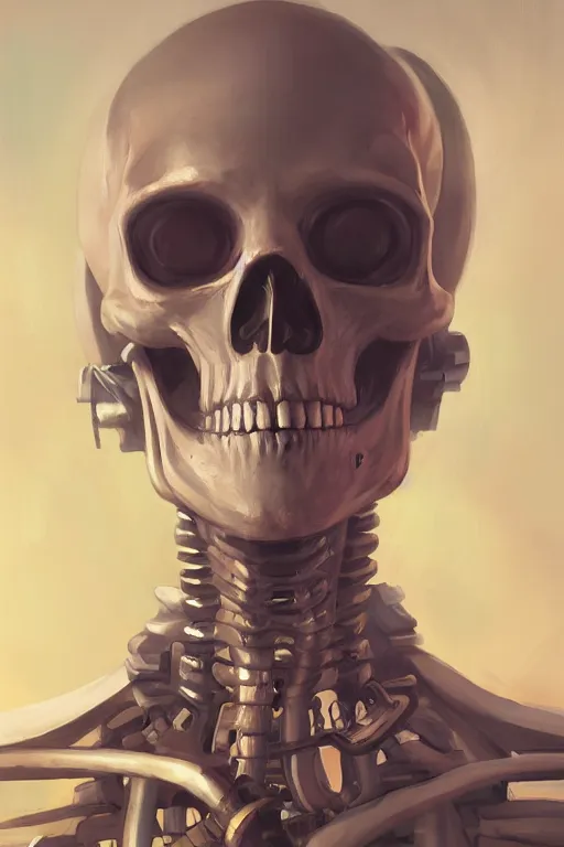 Prompt: Portrait of a cyberpunk skeleton by Mandy Jurgens