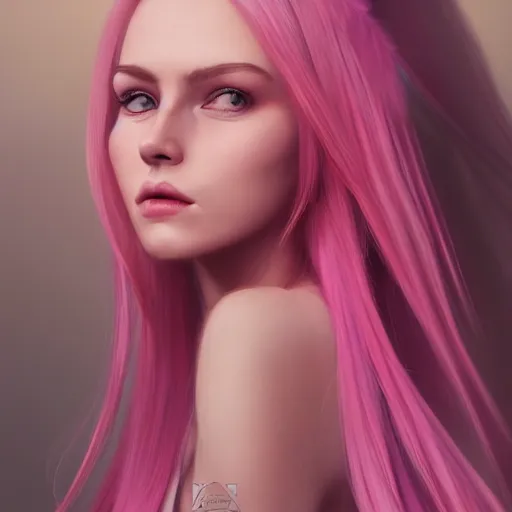 Prompt: portrait of a beautiful woman with long pink hair, trending on artstation, cinematic composition, detailed, hd, digital art, illustration