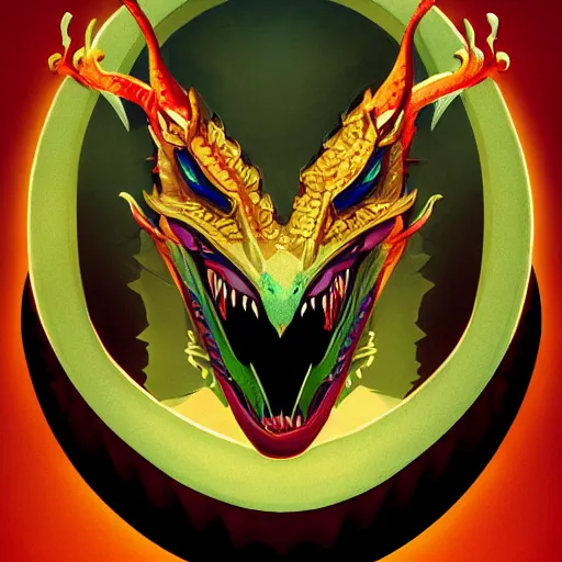 Image similar to Portrait of the Dragon Ouroboros in the style of Disney, angry look, toon aesthetic, stylized, Trending on artstation , HD quality, dramatic light, octane