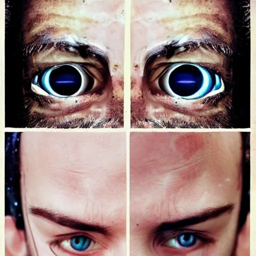 Prompt: three eyed, hairy, third eye in middle of forehead, wide shot, dry, in water, colors, eye in forehead, pins, very detailed, wet eyes reflecting into eyes reflecting into infinity, beautiful lighting