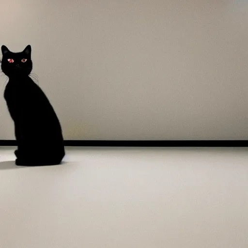 Prompt: national geographic photograph of a black cat sitting in a white room