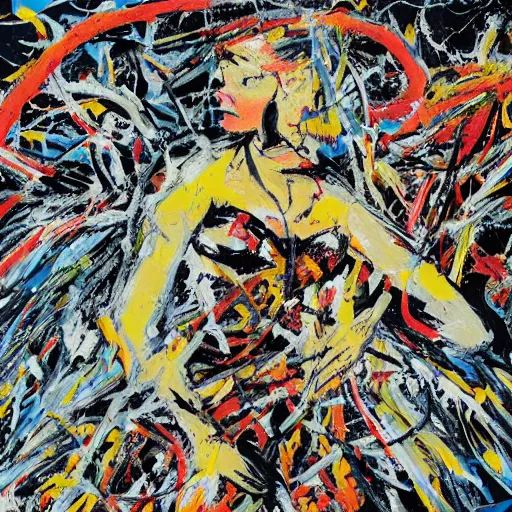 Prompt: a jackson pollock painting of a valkyrie