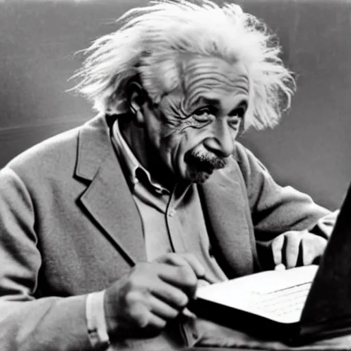 Image similar to einstein using a laptop