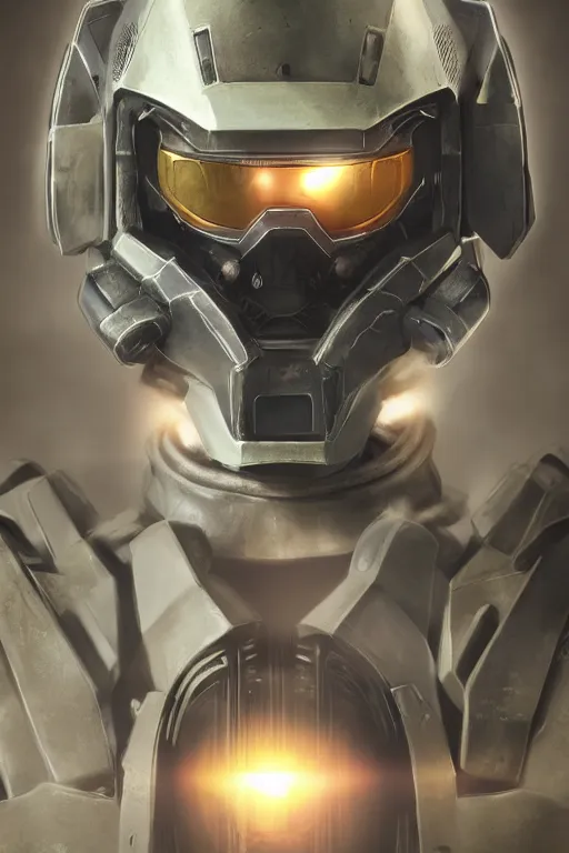 Image similar to robot ninja mask helmet halo master chief radiating a glowing aura global illumination ray tracing hdr fanart arstation by ian pesty and katarzyna da „ bek - chmiel