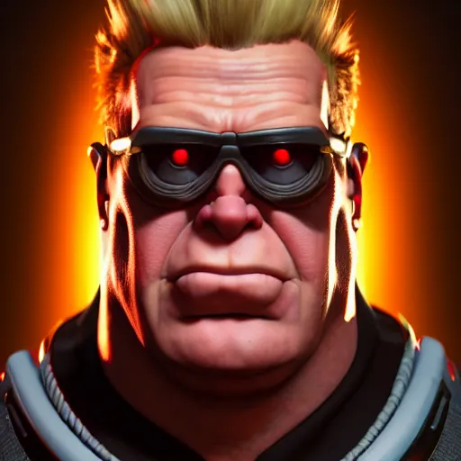 Prompt: an epic marvel comic book style portrait painting of duke nukem, character design by mark ryden and pixar and hayao miyazaki, unreal 5, daz, hyperrealistic, octane render, cosplay, dynamic lighting, intricate detail, harvest fall vibrancy, cinematic