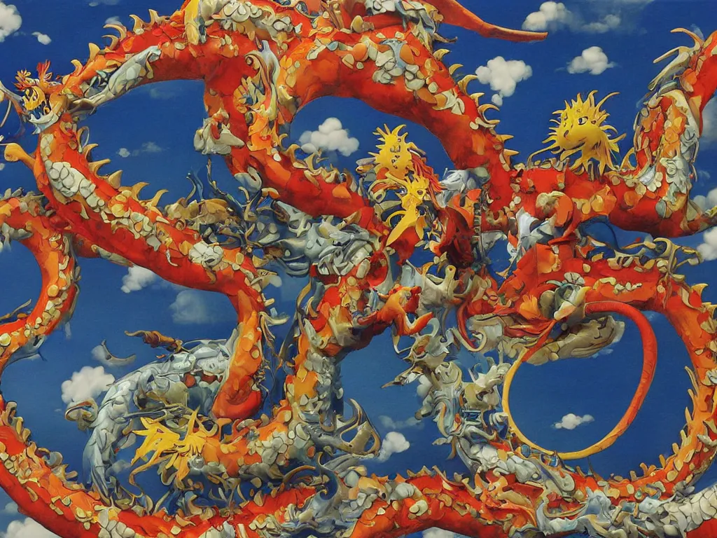 Image similar to A Doraemon Dorami Fractal Dragon statue, painted by Botero