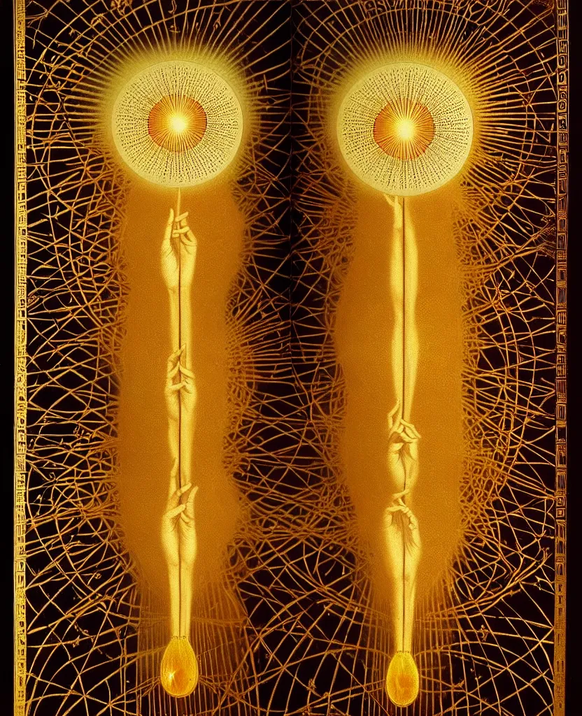 Image similar to a golden child radiates a unique canto'as above so below'while being ignited by the spirit of haeckel and robert fludd, breakthrough is iminent, glory be to the magic within, in honor of venus, painted by ronny khalil