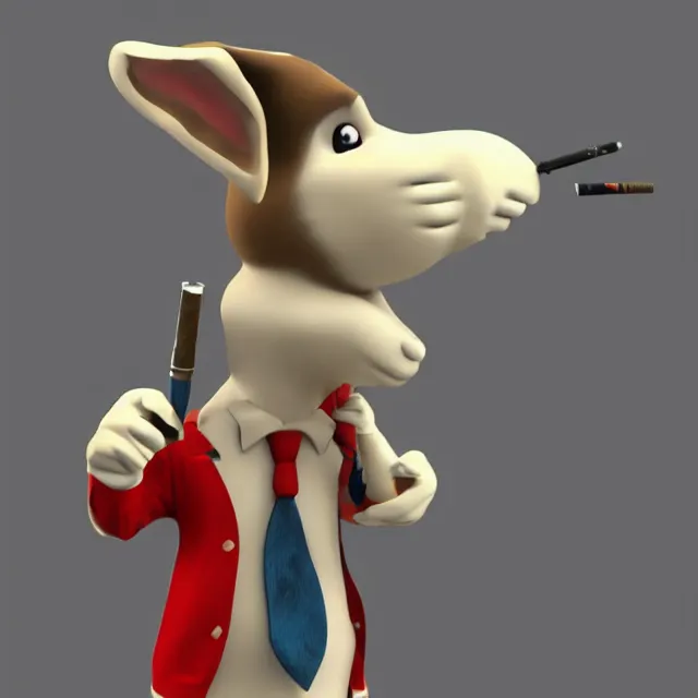 Prompt: max rabbit from sam and max smoking a cigarette, 3d