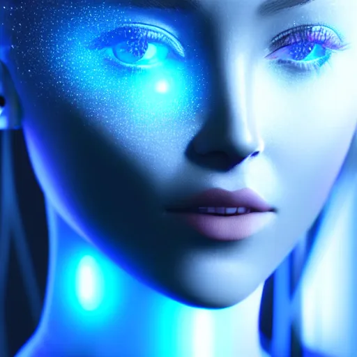 Image similar to cortana blue artificial intelligence hologram, highly detailed, photorealistic portrait, bright studio setting, studio lighting, crisp quality and light reflections, unreal engine 5 quality render