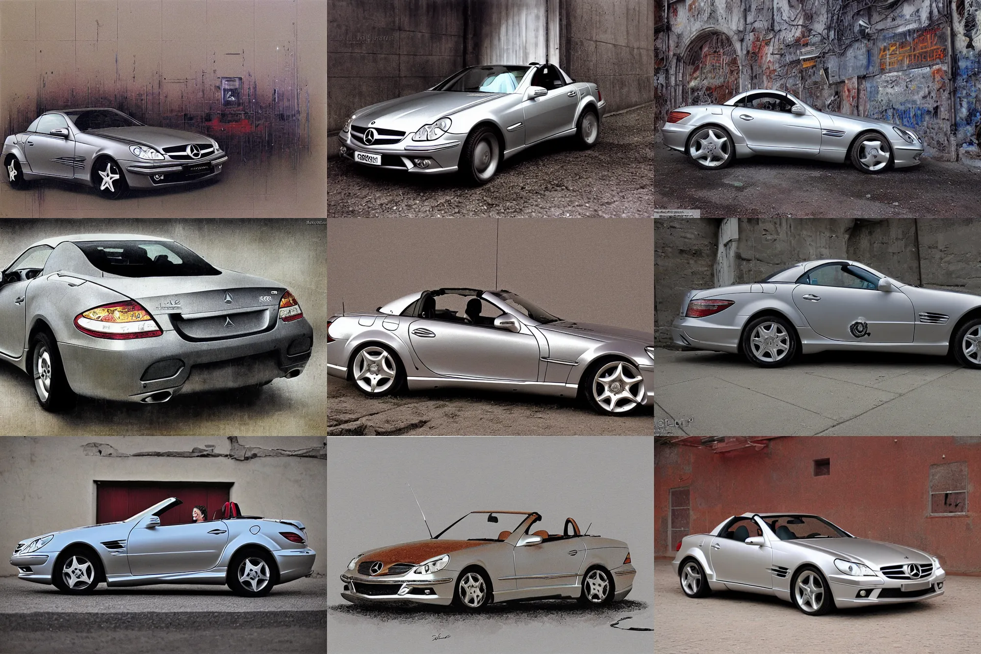 a marketplace photo of a cyberpunk Mercedes SLK 280, Stable Diffusion