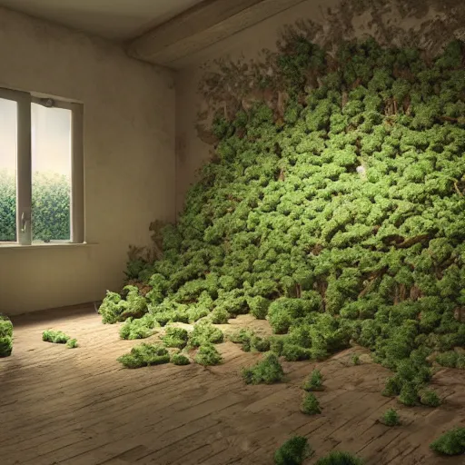 Image similar to room full of weed, landscape, highly detailed, sharp focus, octane render, illustration, 8k