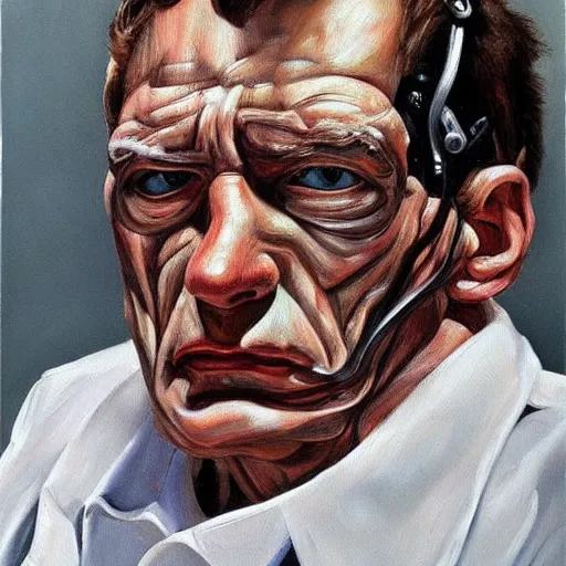 Image similar to high quality high detail painting by lucian freud, hd, portrait of terminator