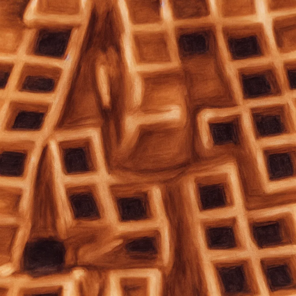 Prompt: close - up view of waffles on top of a wooden table, 8 k, high detail, photorealistic, proper shading