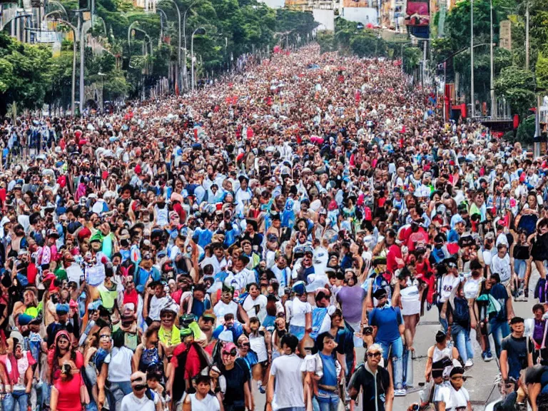 Prompt: Multitudinaria marcha en la Avenida 9 de julio, trending on artstation